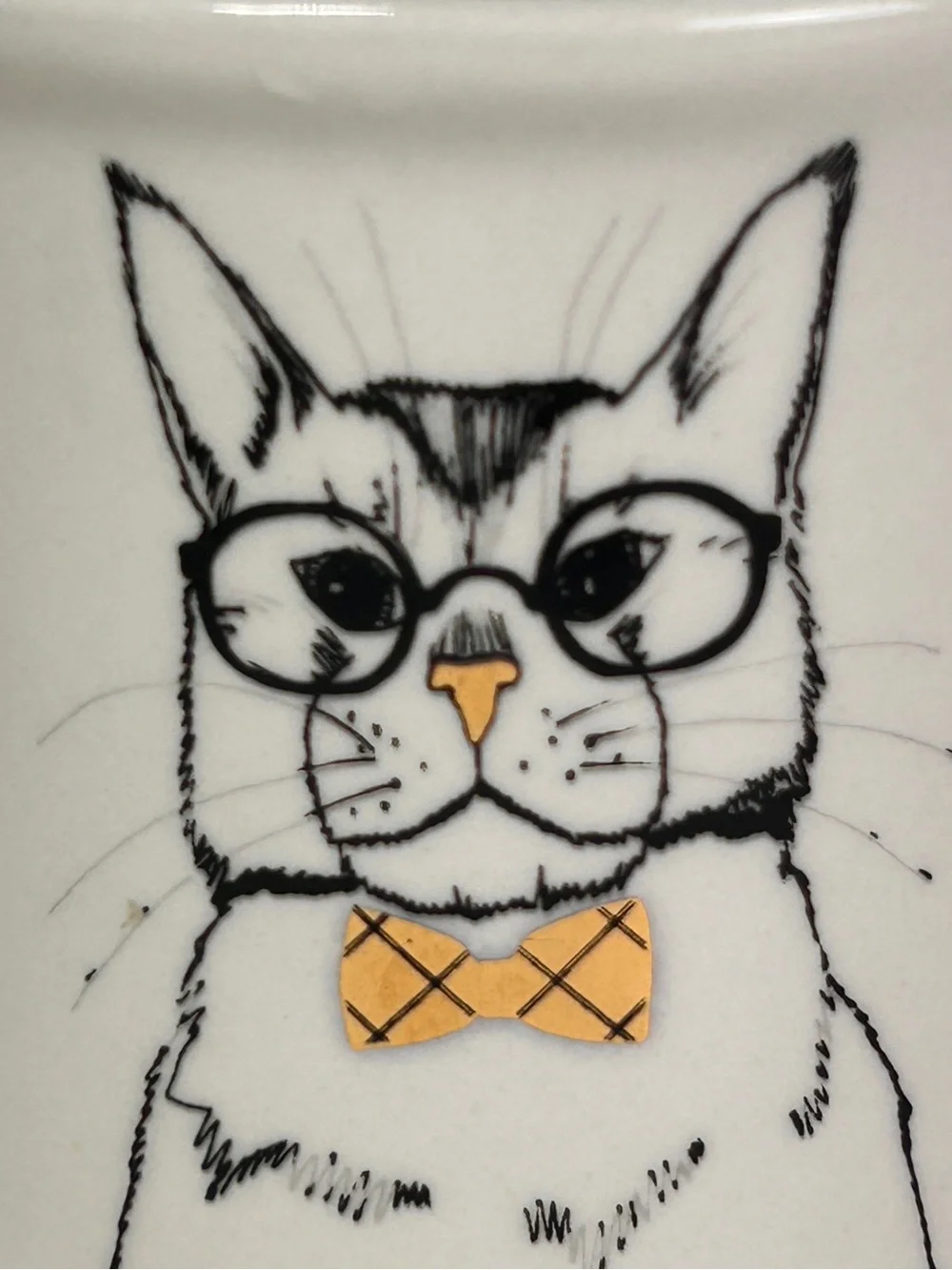 Clay Art Distinguished Black Cat Mug Coffee Cup Eye Glasses Gold Bow Tie #230
